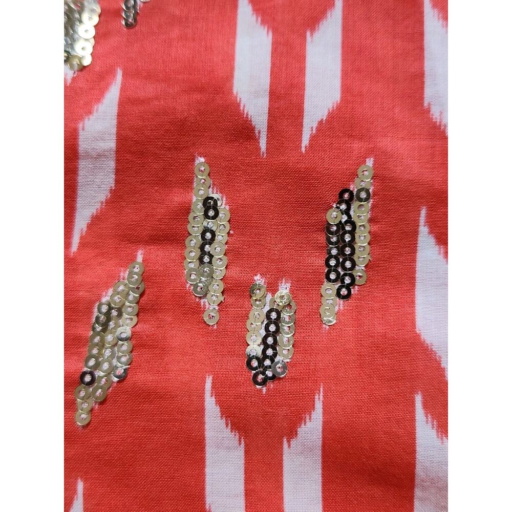 Tory Burch Cotton Tunic Top Sequin Embellished Geometric Flare Sleeve Sz 10 - Picture 7 of 9